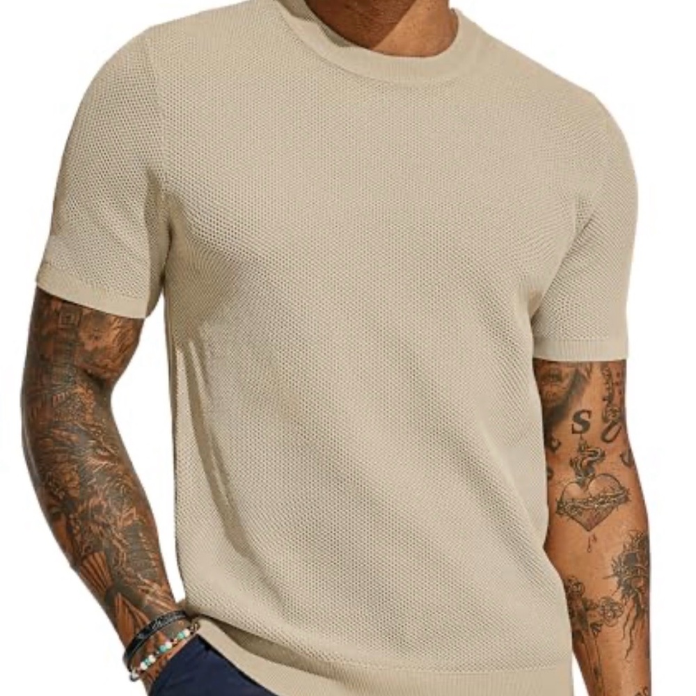 Men's Textured Beige Knit Tee